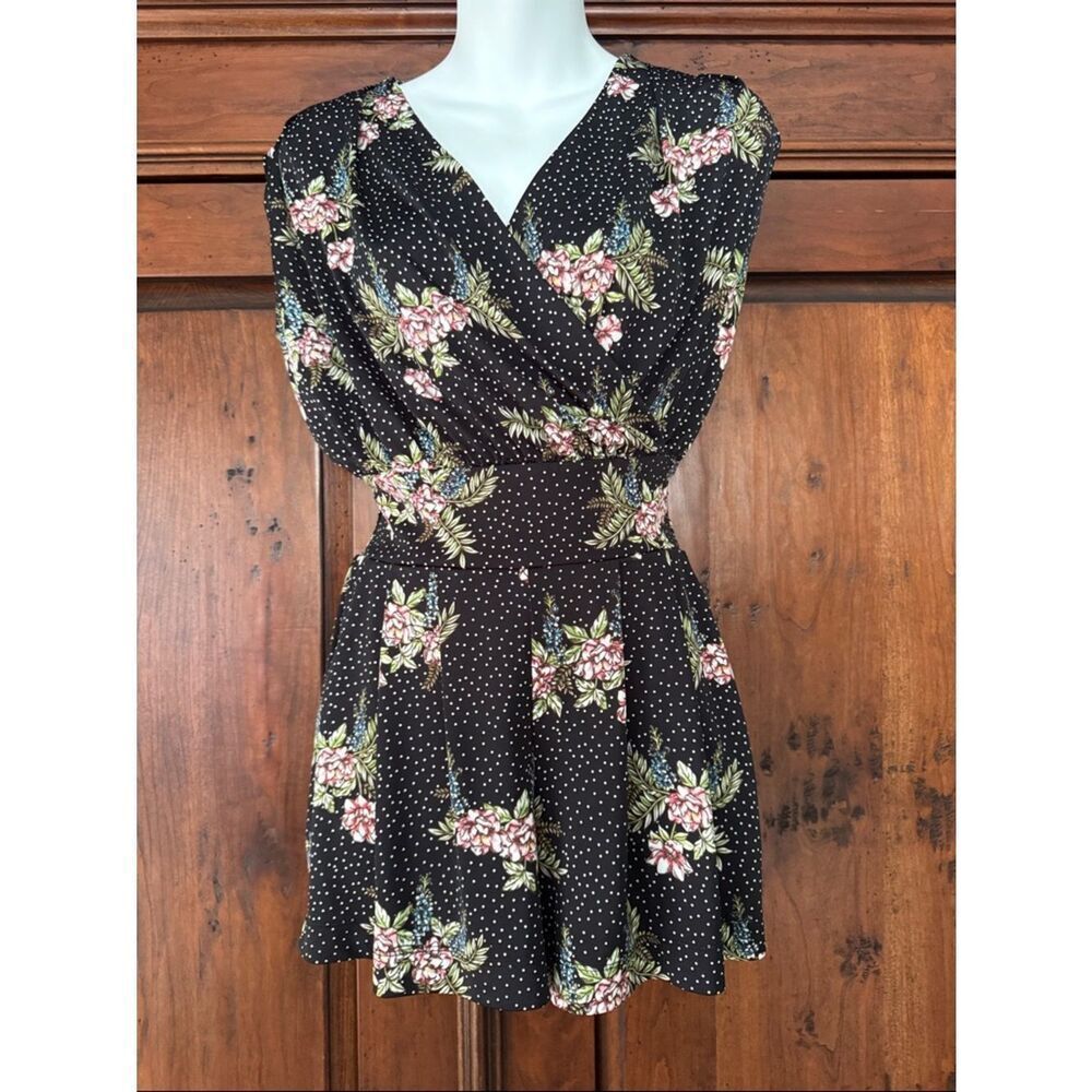 CAbi Black Floral Polka Dot Runaround Romper XS